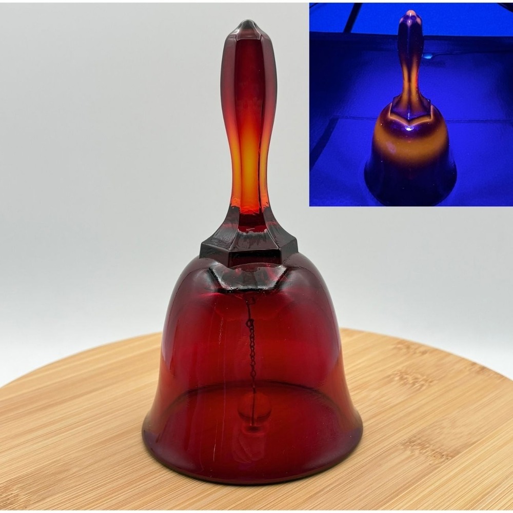 Vintage 1970s Fenton Ruby Red UV Reactive Cadmium Glass Bell Amberina Glow